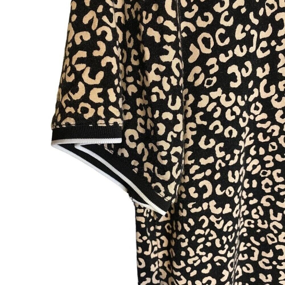 DKNY Women Large Leopard Print Short Sleeve Top Contrasting Trim Black & Beige - Picture 2 of 8